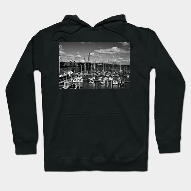 The Marina at South Harbour in Blyth, Northumberland - monochrome Hoodie by Violaman